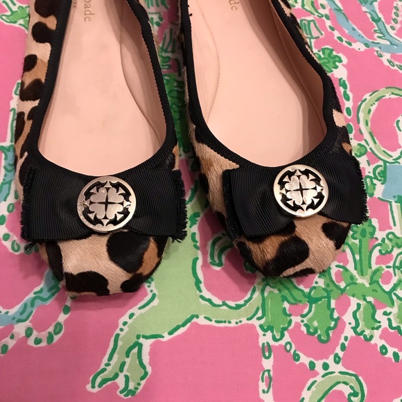 Kate Spade real Leopard fur Print Flats with Black Bow size 6 - Picture 2 of 4